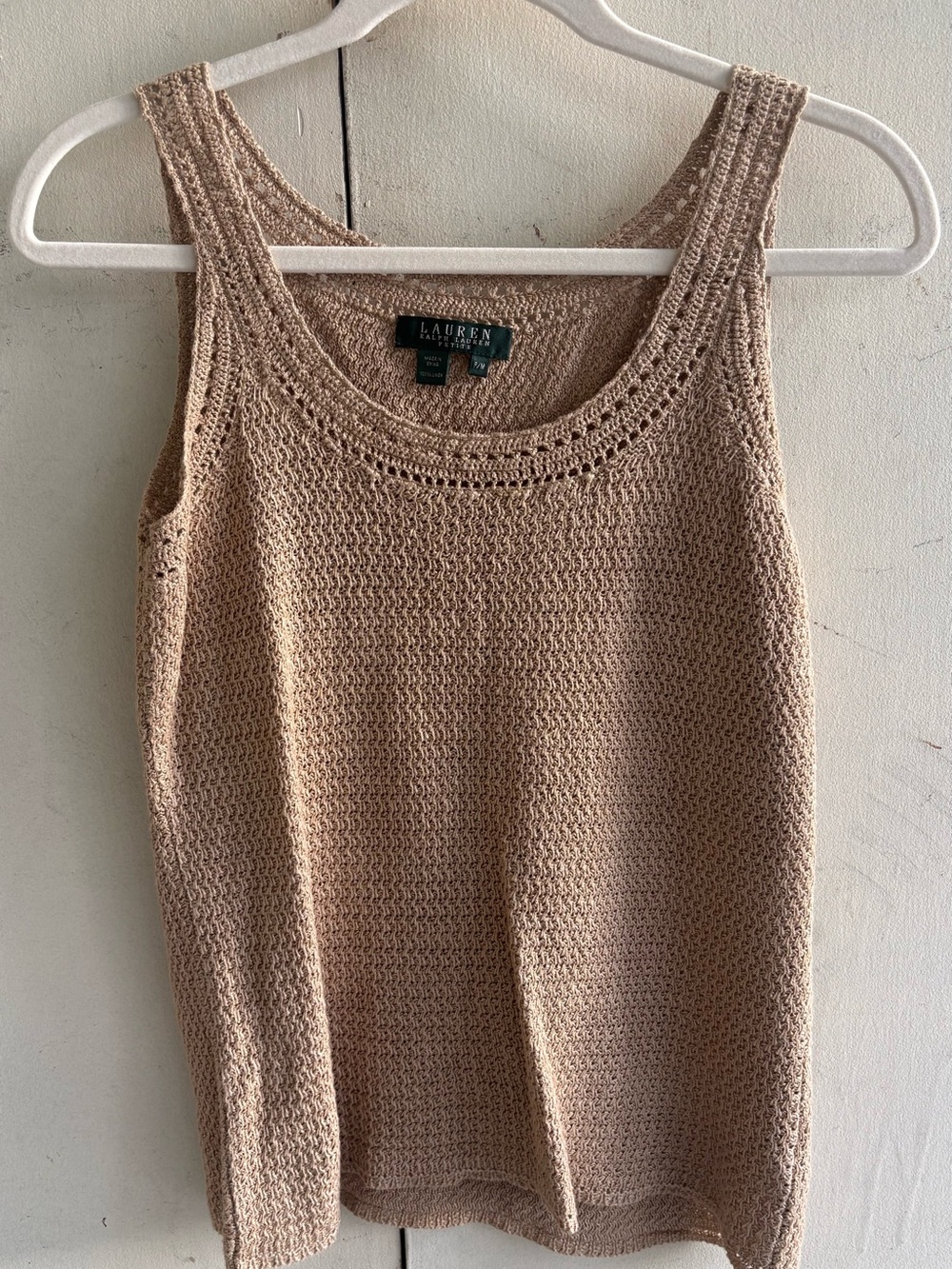 Lauren Ralph Lauren Beige Crochet Knit Tank